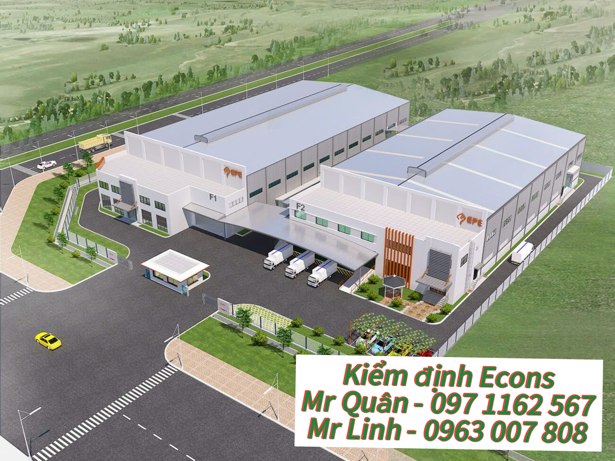 Kỹ sư Econs kiểm tra cột bê tông trong nhà xưởng tại VSIP Bình Dương