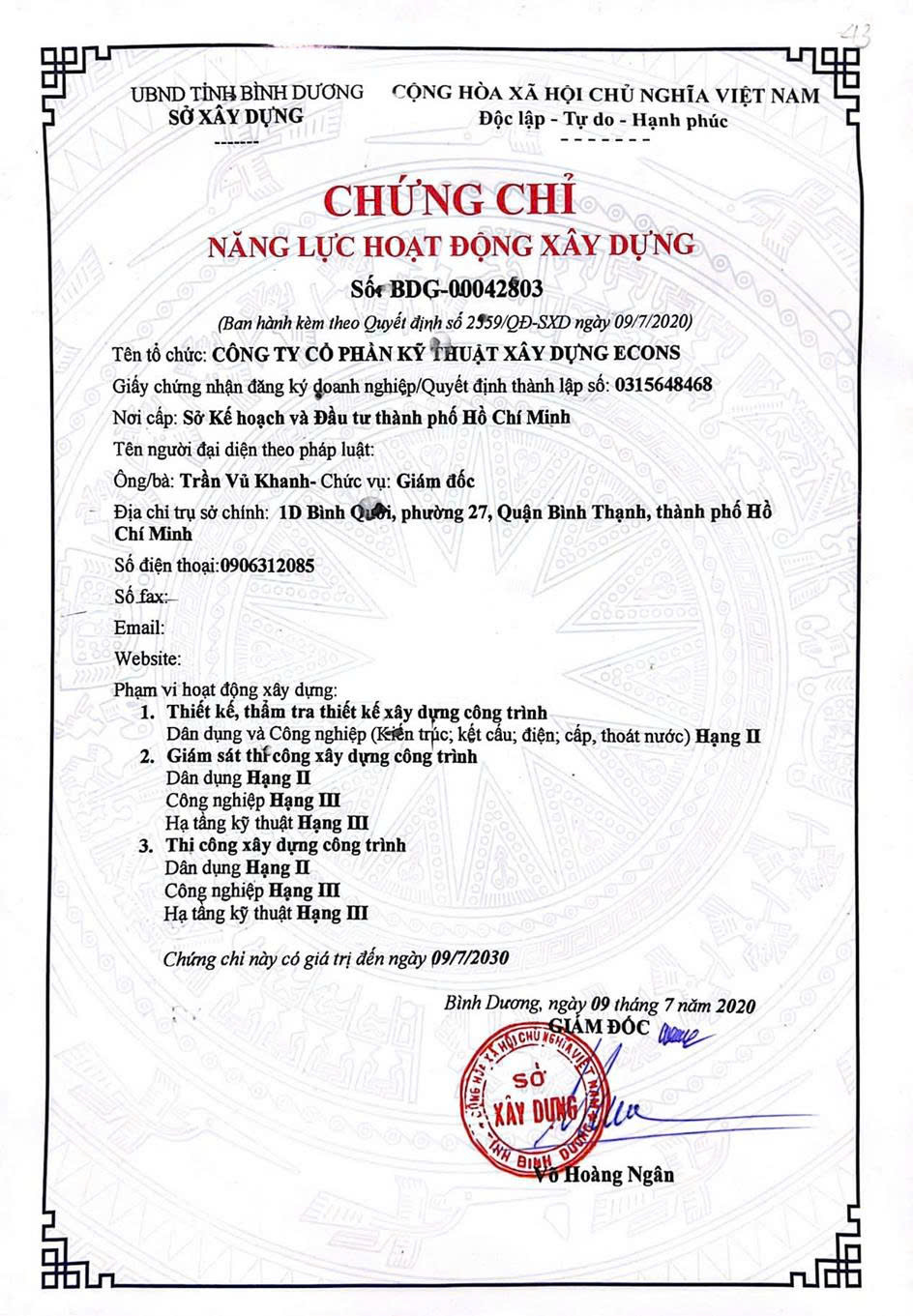 Chứng chỉ năng lực hoạt động xây dựng - Tư vấn kiểm định Econs