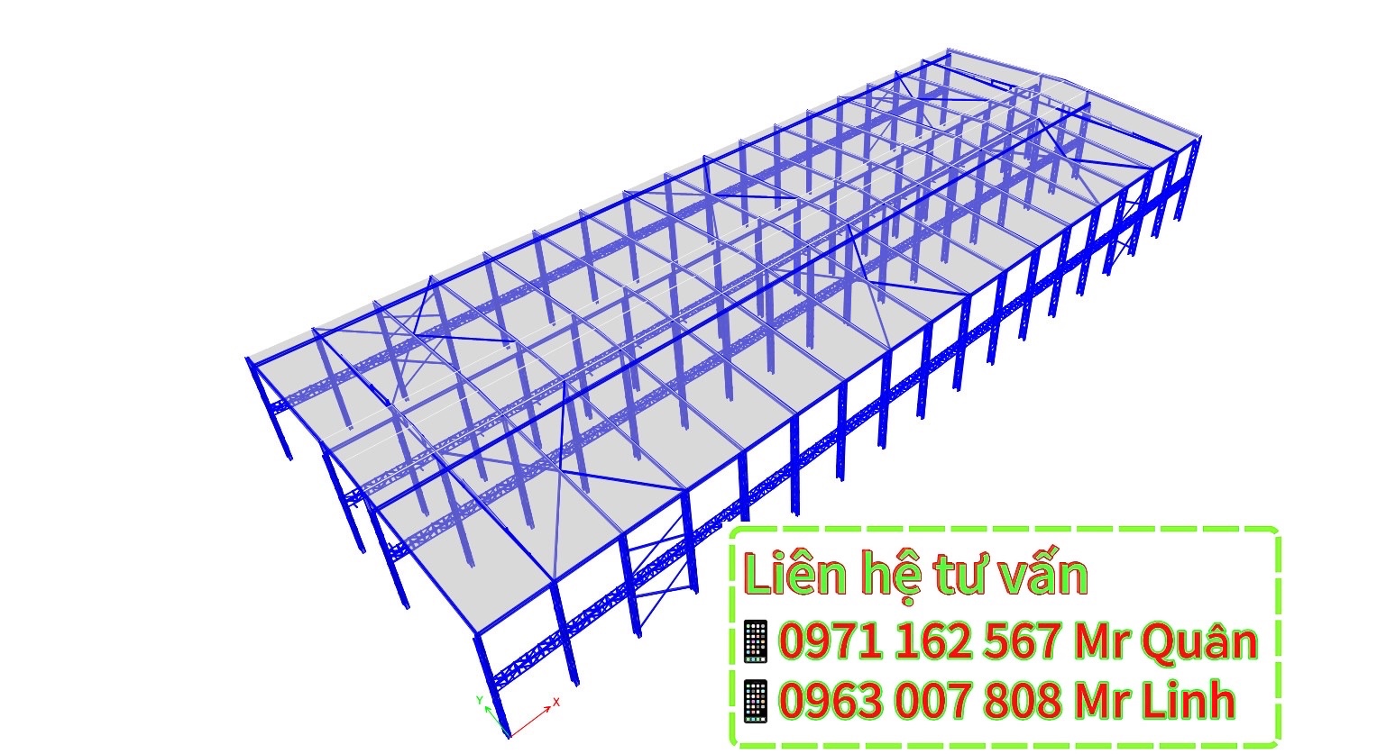 Mô hình 3D kết cấu thép nhà xưởng – phục vụ công tác kiểm định an toàn chịu lực tại Bình Phước
