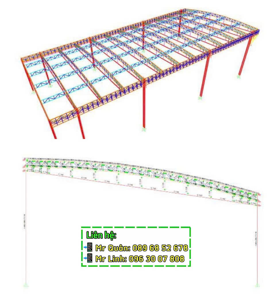 Mô hình kết cấu khung thép nhà xưởng do kỹ sư Econs phân tích nội lực