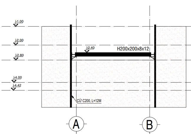 Bản vẽ mặt cắt biện pháp thi công tầng hầm – Thẩm tra thiết kế Econs